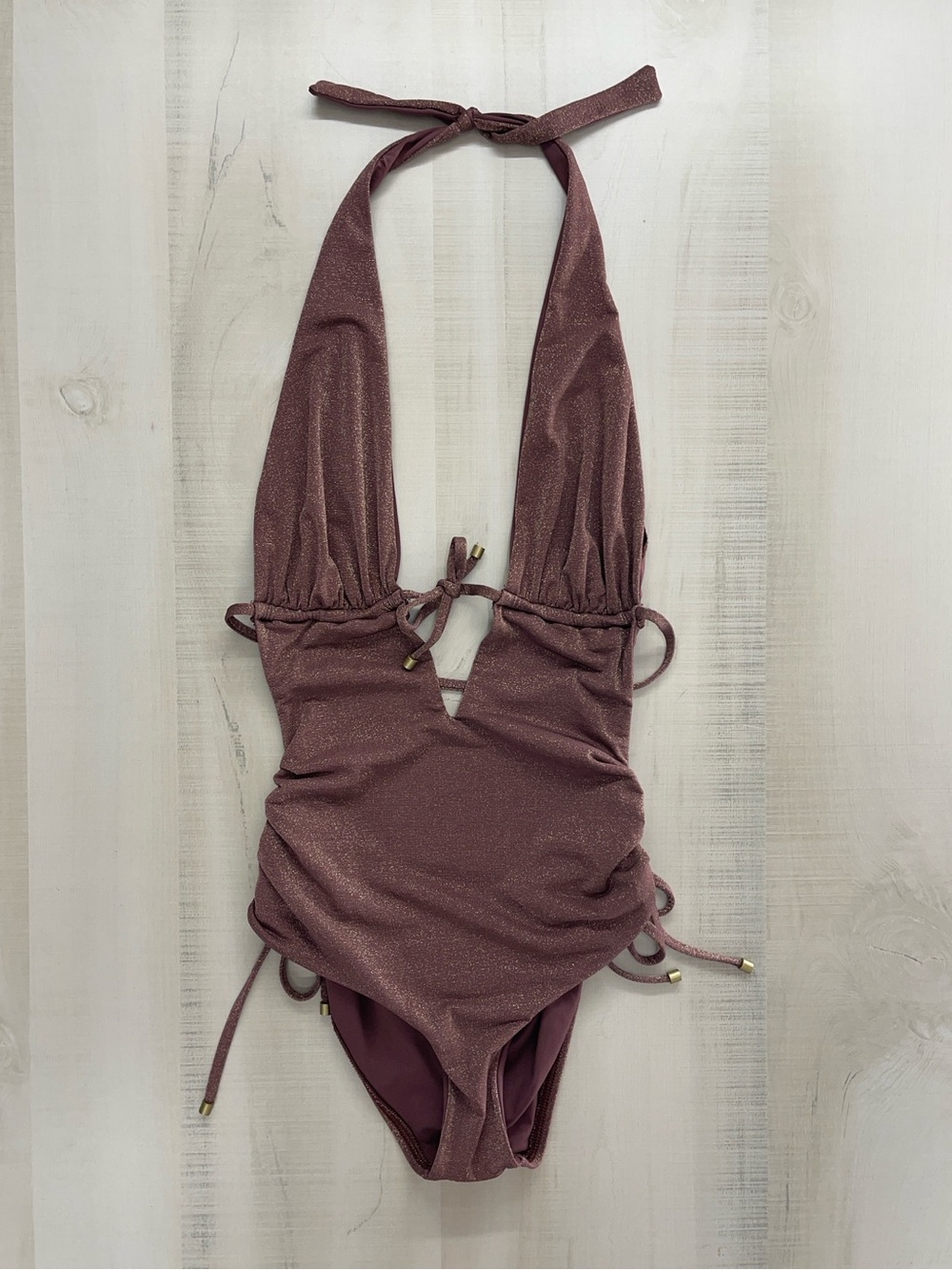 VITAMIN A metallic brown strappy swimsuit one piece sexy M